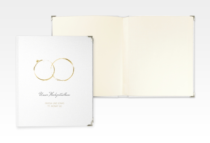 Hochzeitsalbum Trauringe 21 x 25 cm gold minimalistisch gestaltet mit zwei Eheringen