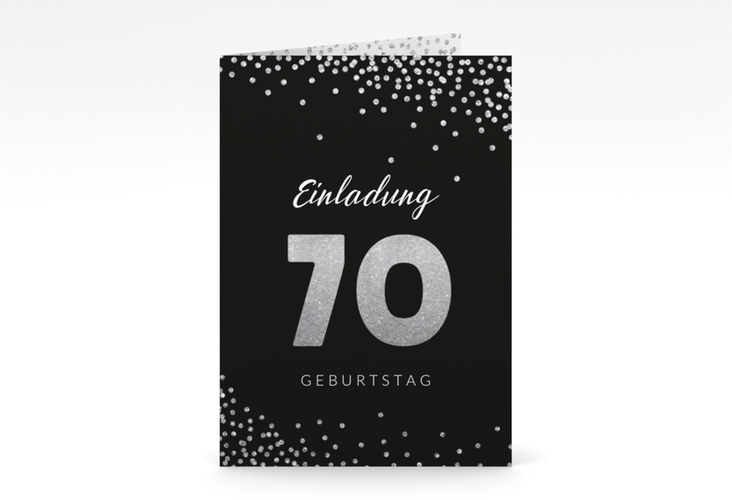 Einladung 70. Geburtstag Glitzer A6 Klappkarte hoch grau