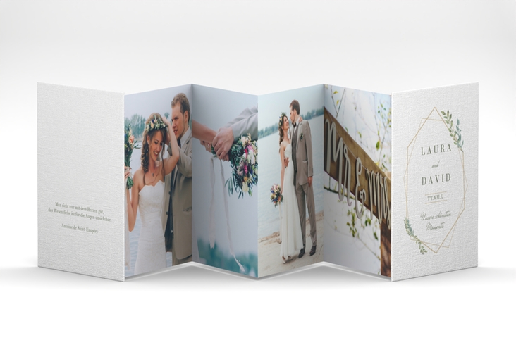 Foto-Leporello Hochzeit Herbarium Leporello mit geometrischem Rahmen und Blätter-Dekor