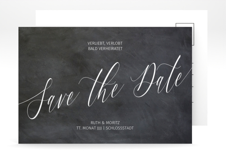 Save the Date-Postkarte Chalkboard A6 Postkarte schwarz veredelt