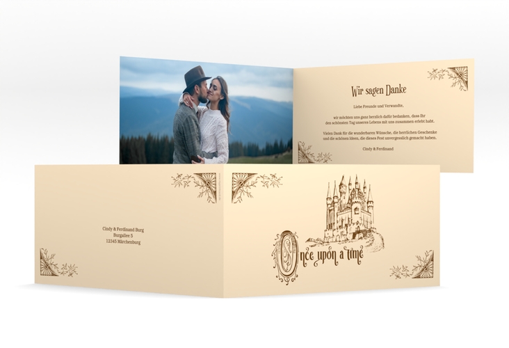 Dankeskarte Hochzeit Storybook lange Klappkarte quer