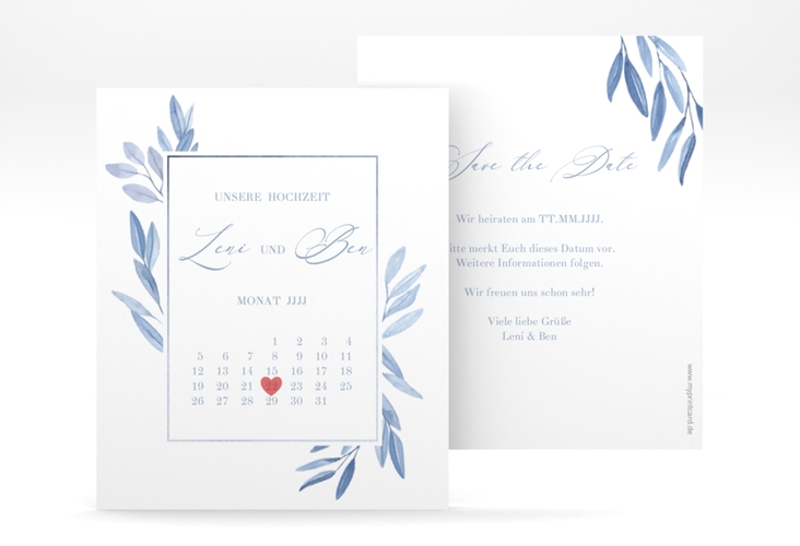 Save the Date-Kalenderblatt Classicblue Kalenderblatt-Karte weiss