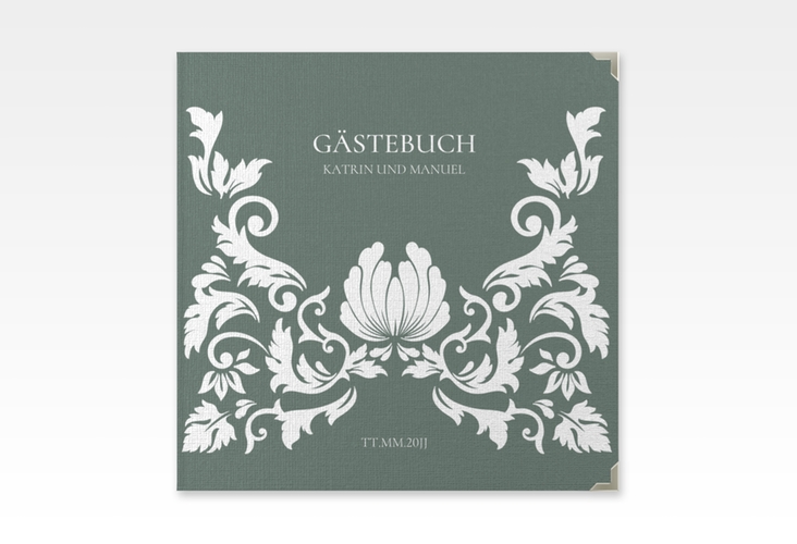 Gästebuch Selection Hochzeit Royal Leinen-Hardcover gruen mit barockem Blumen-Ornament