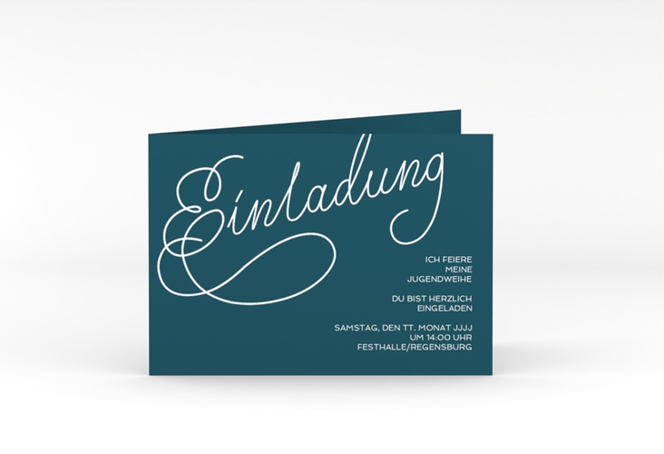 Einladungskarte Jugendweihe Swinging A6 Klappkarte quer blau