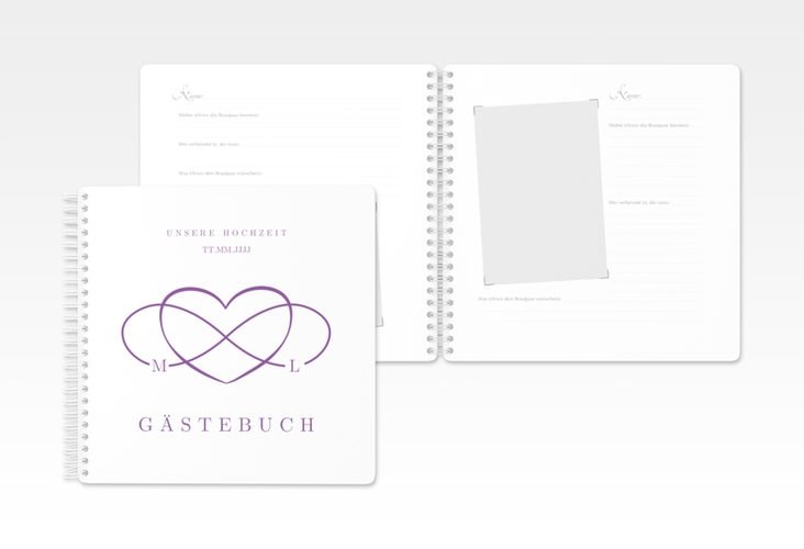 Gästebuch Hochzeit Infinity Ringbindung lila