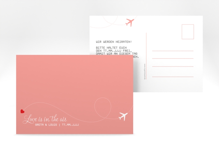 Save the Date-Postkarte Weddingpass A6 Postkarte rosa