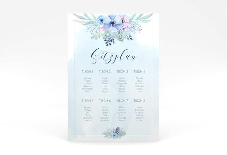 Sitzplan Poster Hochzeit Surfinia 50 x 70 cm Poster blau