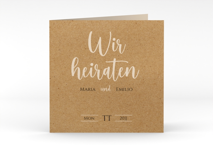 Hochzeitseinladung Noble quadr. Klappkarte Kraftpapier hochglanz mit elegantem Schriftzug