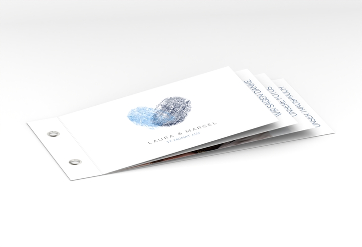 Danksagungskarte Hochzeit Fingerprint Booklet blau schlicht mit Fingerabdruck-Motiv