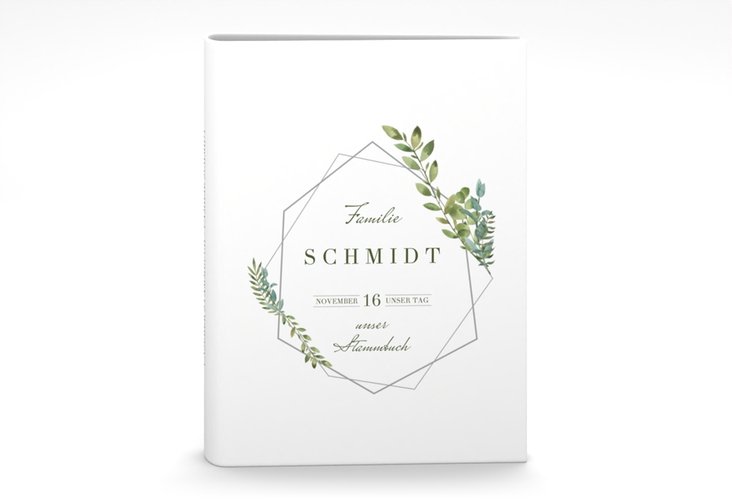 Stammbuch A5 Herbarium Stammbuch A5 grau mit geometrischem Rahmen und Blätter-Dekor