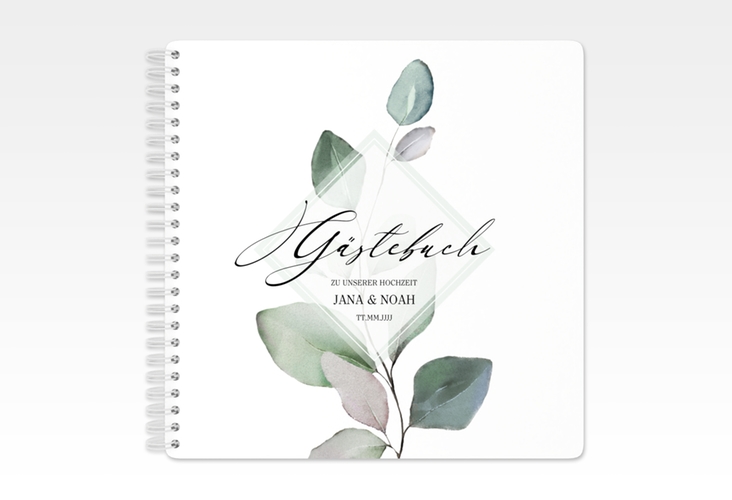 Gästebuch Hochzeit Foglia Ringbindung edel mit Eukalyptus im Aquarell-Design