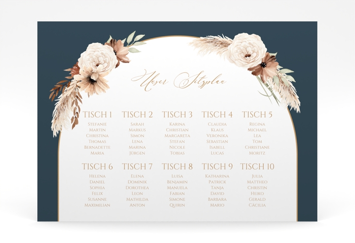 Sitzplan Poster Hochzeit Blumenbogen 70 x 50 cm Poster blau