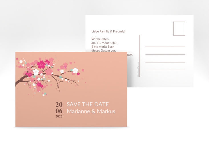 Save the Date-Postkarte Sakura A6 Postkarte apricot