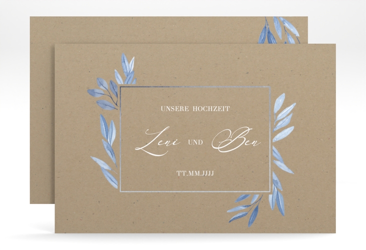 Save the Date-Karte Classicblue A6 Karte quer Kraftpapier hochglanz