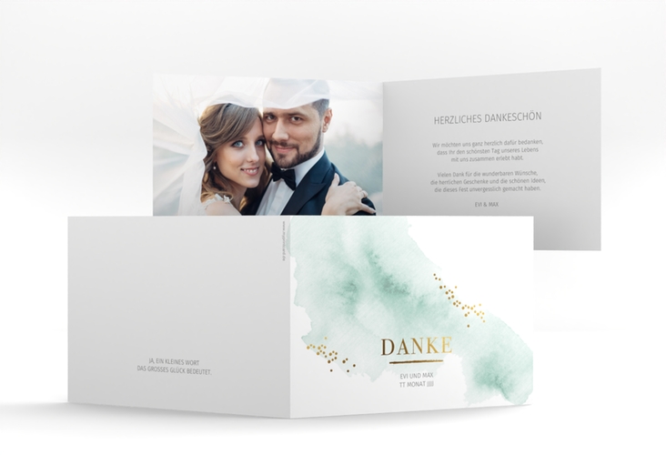 Danksagungskarte Hochzeit Pastell A6 Klappkarte quer mint