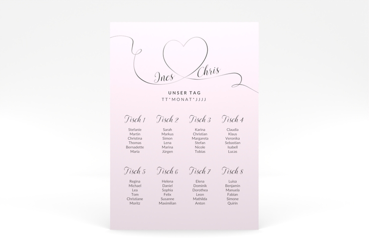 Sitzplan Poster Hochzeit Dolce 50 x 70 cm Poster rosa