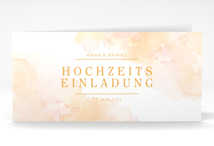 Hochzeitseinladung Blush lange Klappkarte quer orange