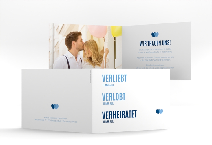 Hochzeitseinladung Couple A6 Klappkarte quer blau