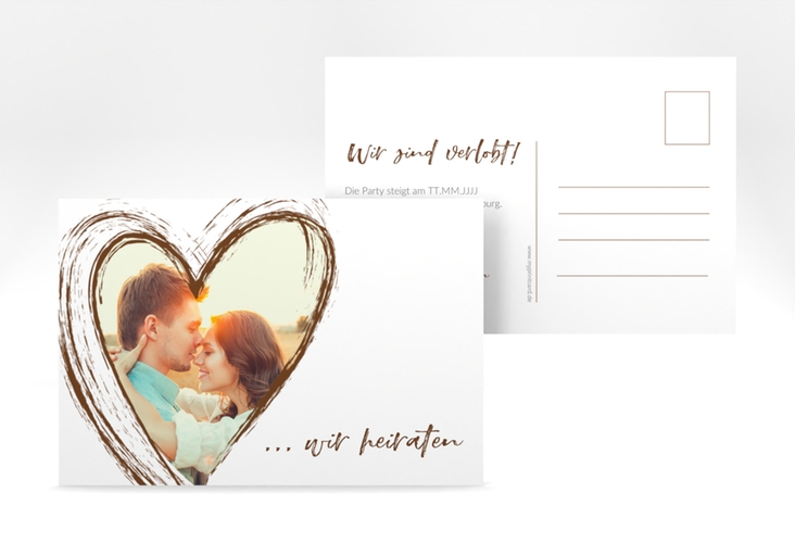 Verlobungskarte Hochzeit Liebe A6 Postkarte braun