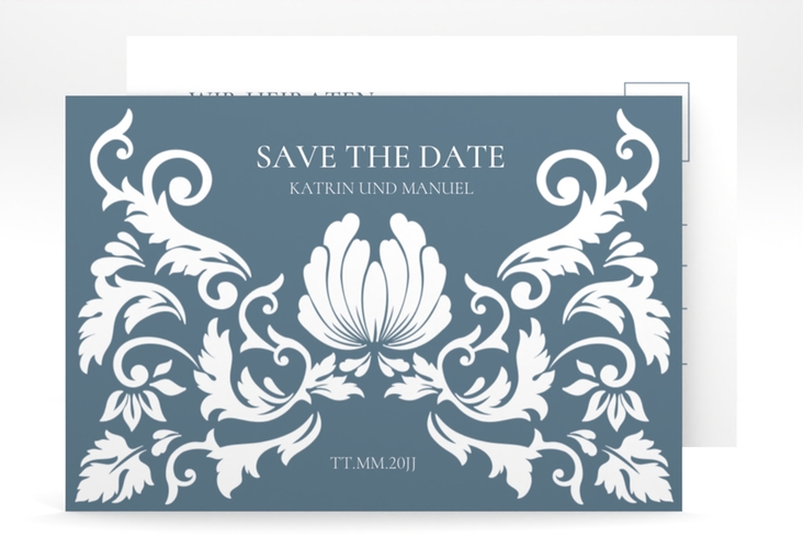 Save the Date-Postkarte Royal A6 Postkarte hochglanz mit barockem Blumen-Ornament