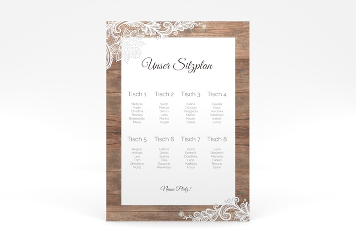 Sitzplan Poster Hochzeit Spitze 50 x 70 cm Poster