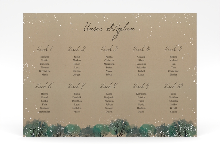 Sitzplan Poster Hochzeit Winterhochzeit 70 x 50 cm Poster Kraftpapier