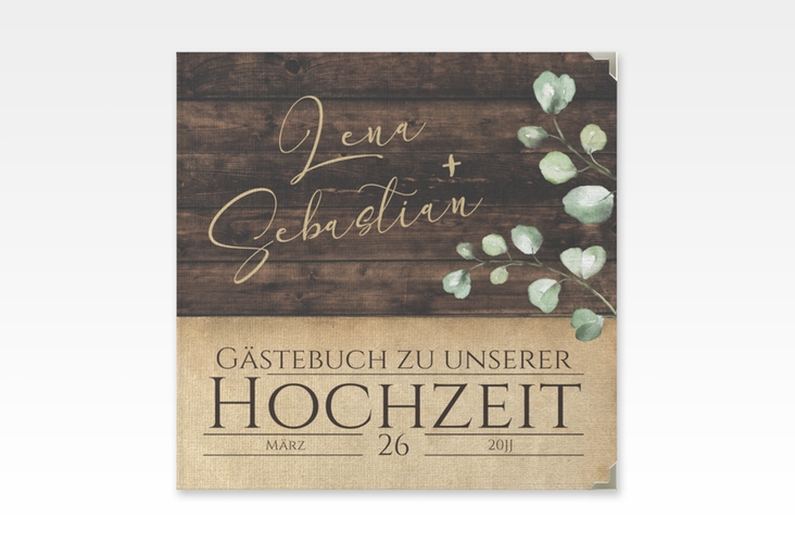 Gästebuch Selection Hochzeit Landhaus Leinen-Hardcover in Holz-Optik mit Eukalyptus