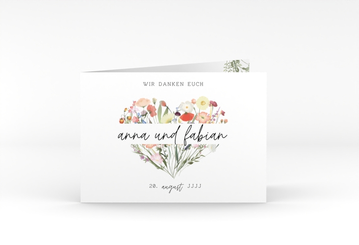 Dankeskarte Hochzeit Wildblumenherz A6 Klappkarte quer hochglanz