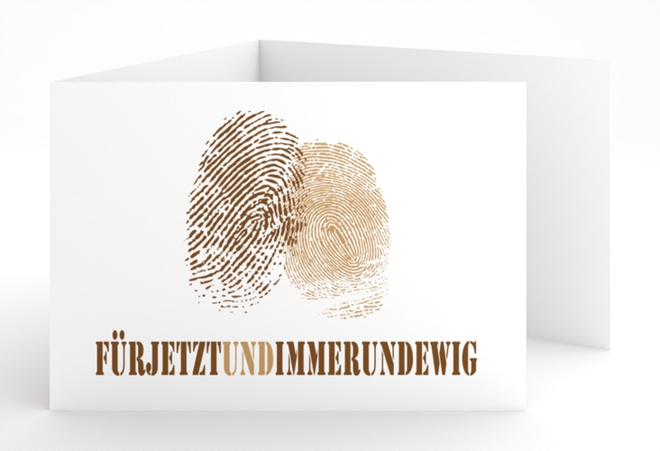 Hochzeitseinladung Messina A6 Doppel-Klappkarte braun mit Fingerabdrücken