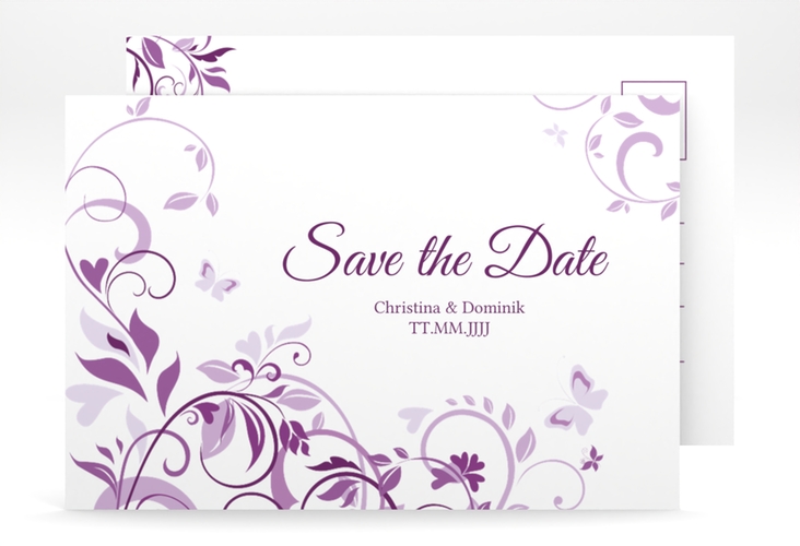 Save the Date-Postkarte Lilly A6 Postkarte lila hochglanz