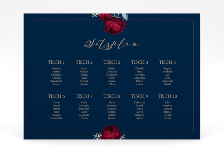 Sitzplan Poster Hochzeit Peonies 70 x 50 cm Poster elegant mit Pfingstrosen