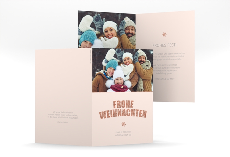 Weihnachtskarte Festtag A6 Klappkarte hoch rosa zum Personalisieren mit Foto