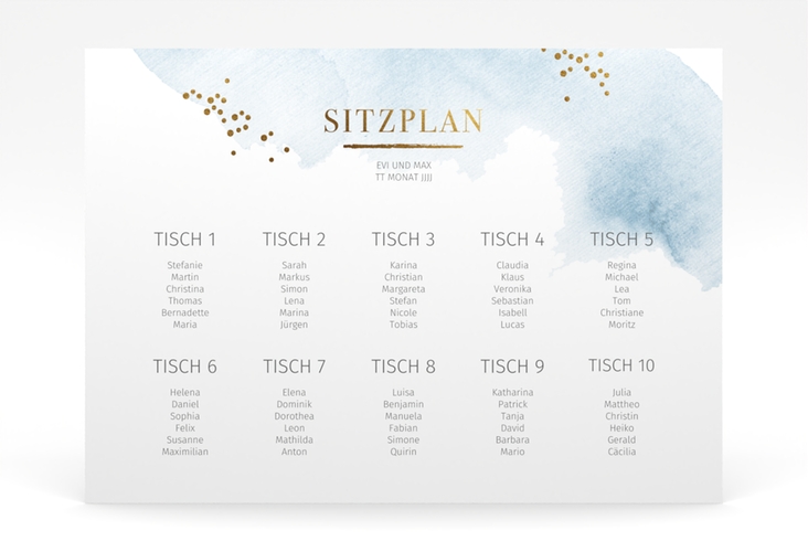 Sitzplan Poster Hochzeit Pastell 70 x 50 cm Poster blau