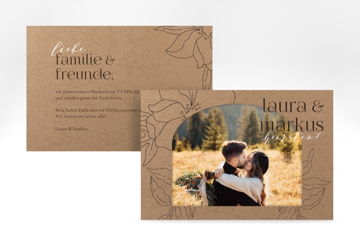 Save the Date-Karte Alpenblume A6 Karte quer Kraftpapier