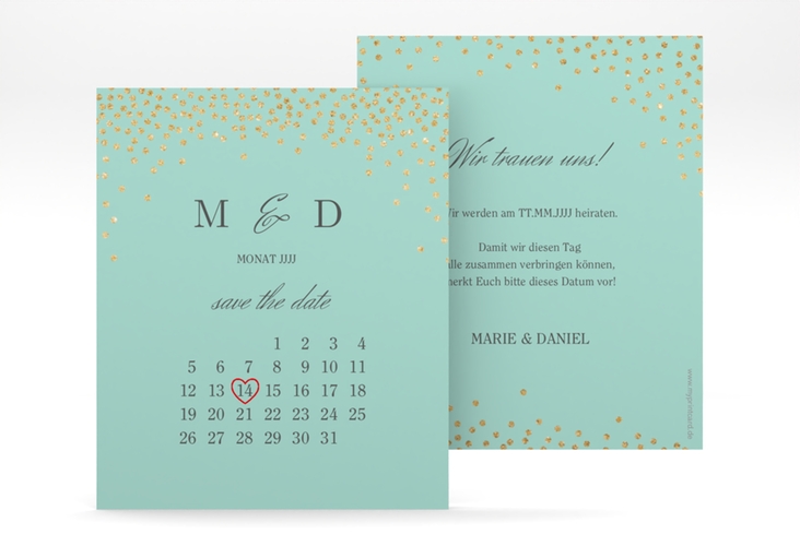 Save the Date-Kalenderblatt Glitter Kalenderblatt-Karte mint