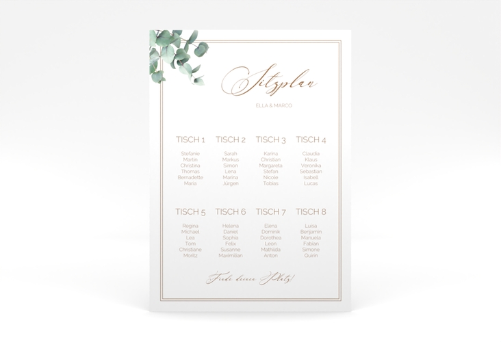 Sitzplan Poster Hochzeit Eucalypt 50 x 70 cm Poster mit Eukalyptus und edlem Rahmen