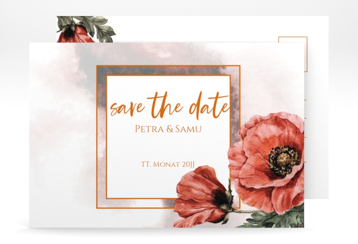 Save the Date-Postkarte Sommer A6 Postkarte rot hochglanz mit Mohnblumen-Aquarell