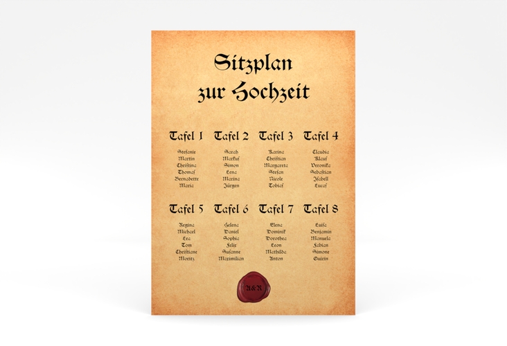 Sitzplan Poster Hochzeit Mittelalter 50 x 70 cm Poster beige