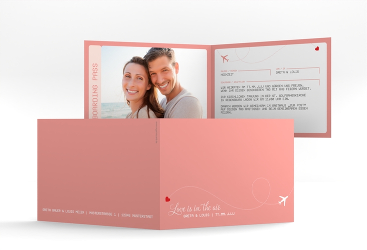 Hochzeitseinladung Weddingpass A6 Klappkarte quer rosa