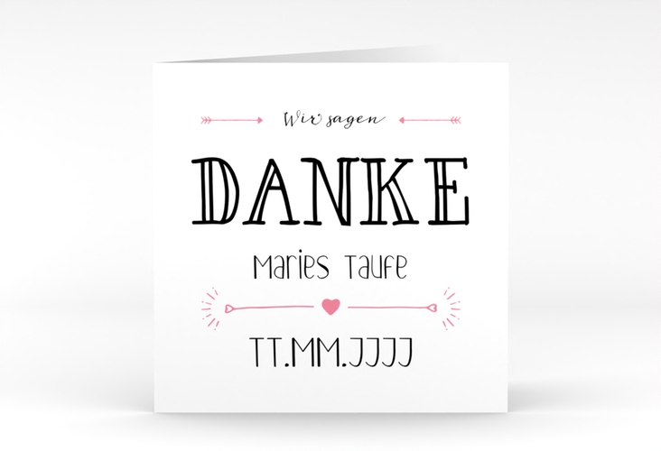 Danksagung Taufe Lettering quadr. Klappkarte rosa