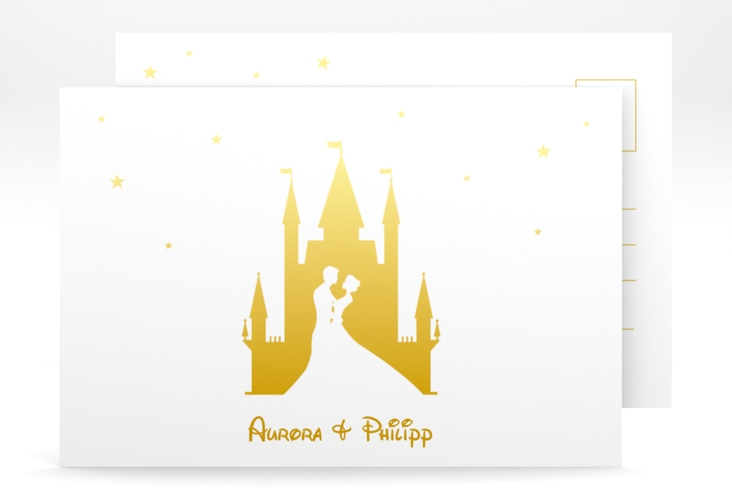 Save the Date-Postkarte Castle A6 Postkarte gold hochglanz