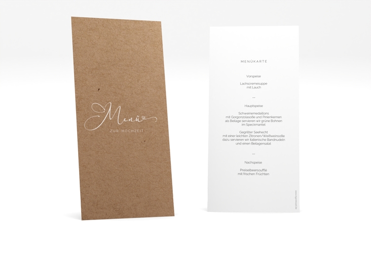 Menükarte Hochzeit Jawort lange Karte hoch modern minimalistisch mit veredelter Aufschrift