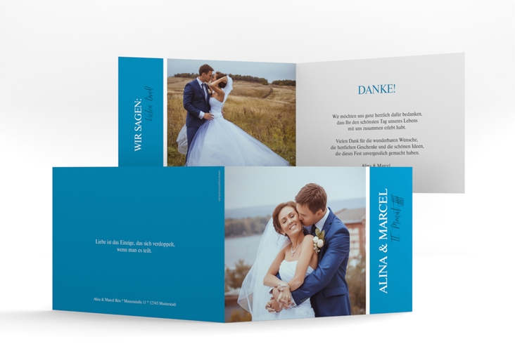 Danksagungskarte Hochzeit Classic A6 Klappkarte quer blau