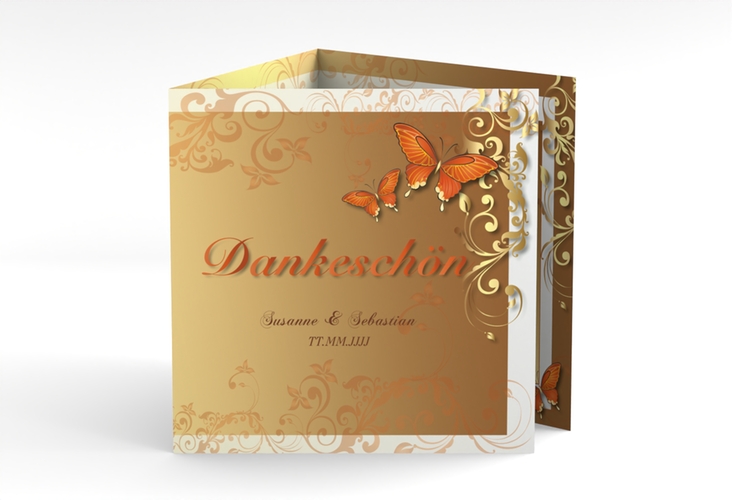 Dankeskarte Hochzeit Toulouse quadr. Doppel-Klappkarte orange gold