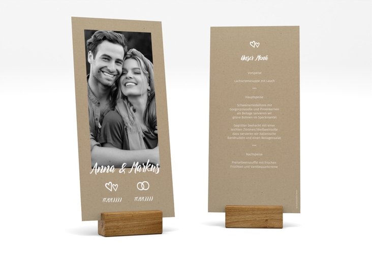 Menükarte Hochzeit Icons lange Karte hoch Kraftpapier