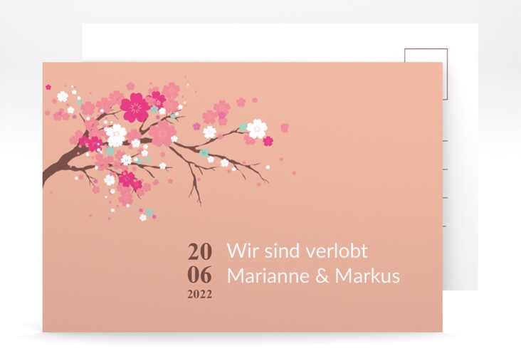 Verlobungskarte Hochzeit Sakura A6 Postkarte apricot