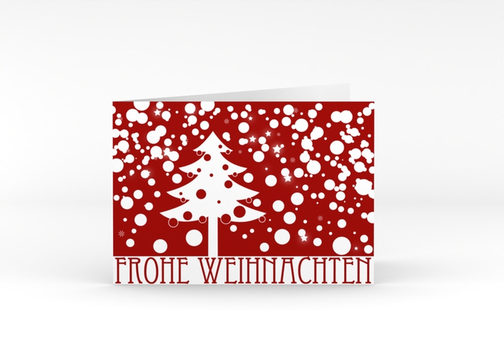 Geschäftliche Weihnachtskarte Schneeweiss A6 Klappkarte quer rot mit Art Déco Schriftzug und Winterlandschaft