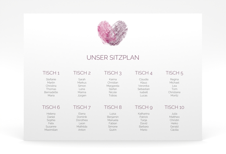 Sitzplan Poster Hochzeit Fingerprint 70 x 50 cm Poster schlicht mit Fingerabdruck-Motiv