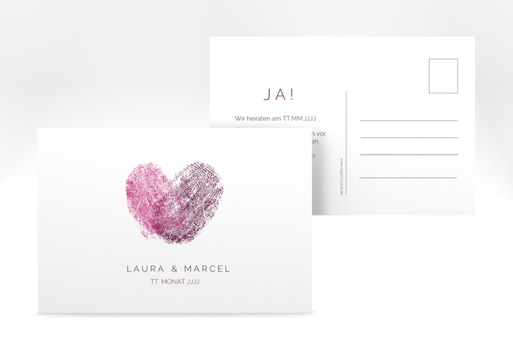 Save the Date-Postkarte Fingerprint A6 Postkarte pink schlicht mit Fingerabdruck-Motiv