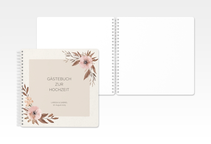 Gästebuch Hochzeit Modest Ringbindung mit elegantem Blumen-Aquarell